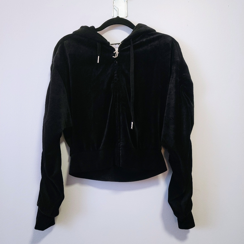 Auth Juicy Couture velour ruched sleeve hoodie, sz M